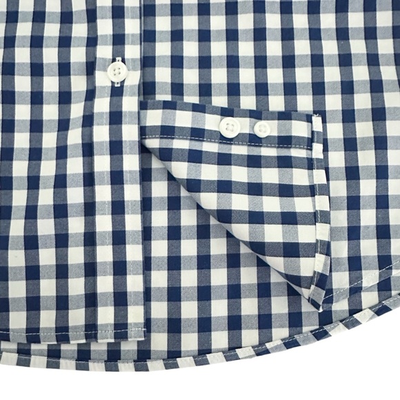 LL Bean Wrinkle-Free Pinpoint Oxford Shirt In Navy Plaid Check Women’s L - Picture 8 of 11